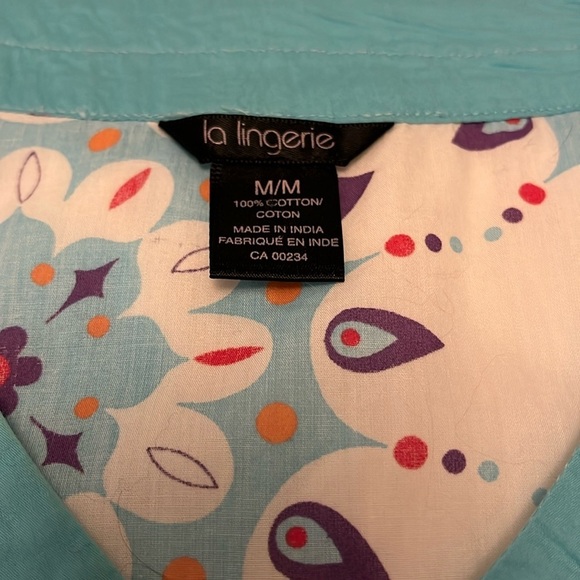 LA LINGERIE Tunic Nightgown 3/4 Sleeve 100% Cotton Mandala Pattern Embroidery - Picture 10 of 13